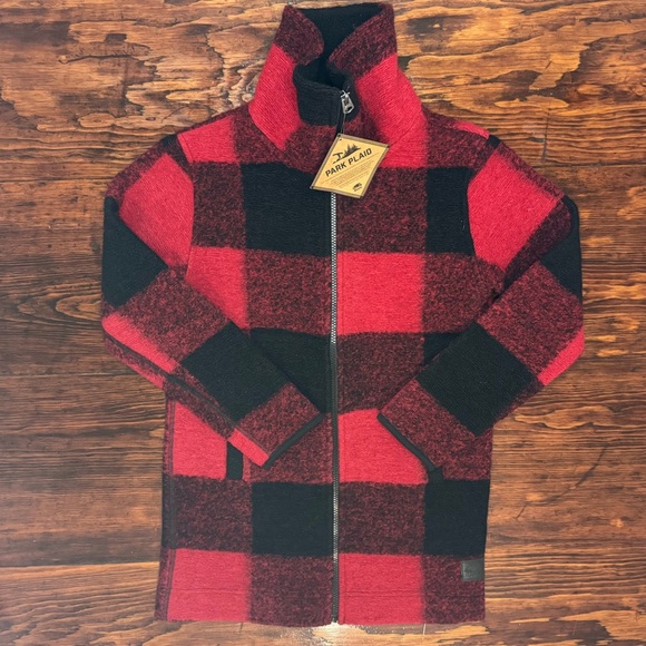 Roots Kids Wool Blend Full Zip Red & Black Buffalo Plaid Jacket - Size L - NWT - Picture 1 of 9